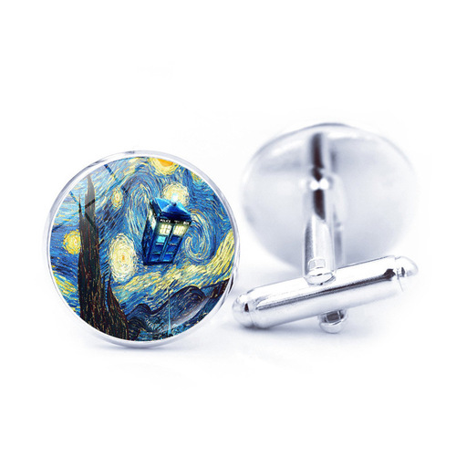 Van Gogh Starry Night Cufflinks Timeless Gemstone French Men's Shirt Silver Cufflinks Cross-border Bestselling Accessory Wholesale