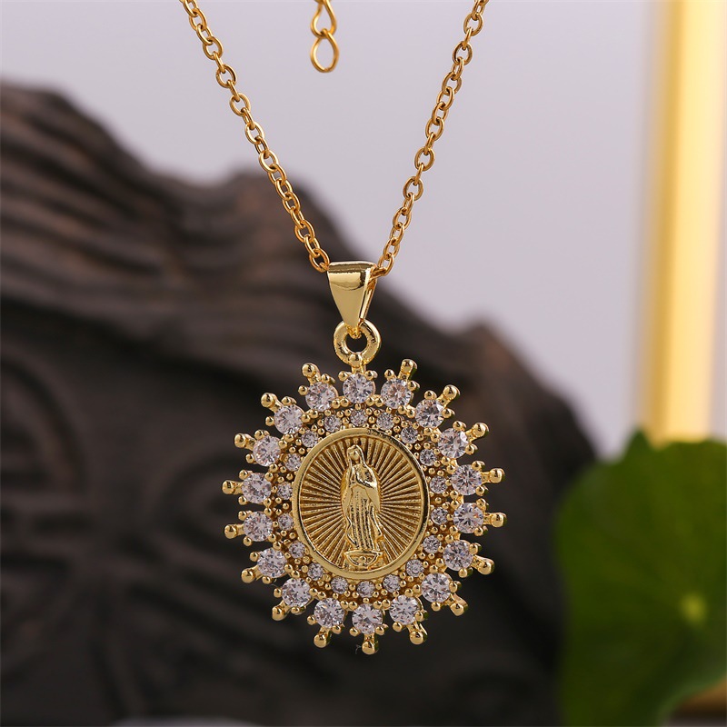 creative copper inlaid zirconium Virgin Mary necklace wholesale nihaojewelry