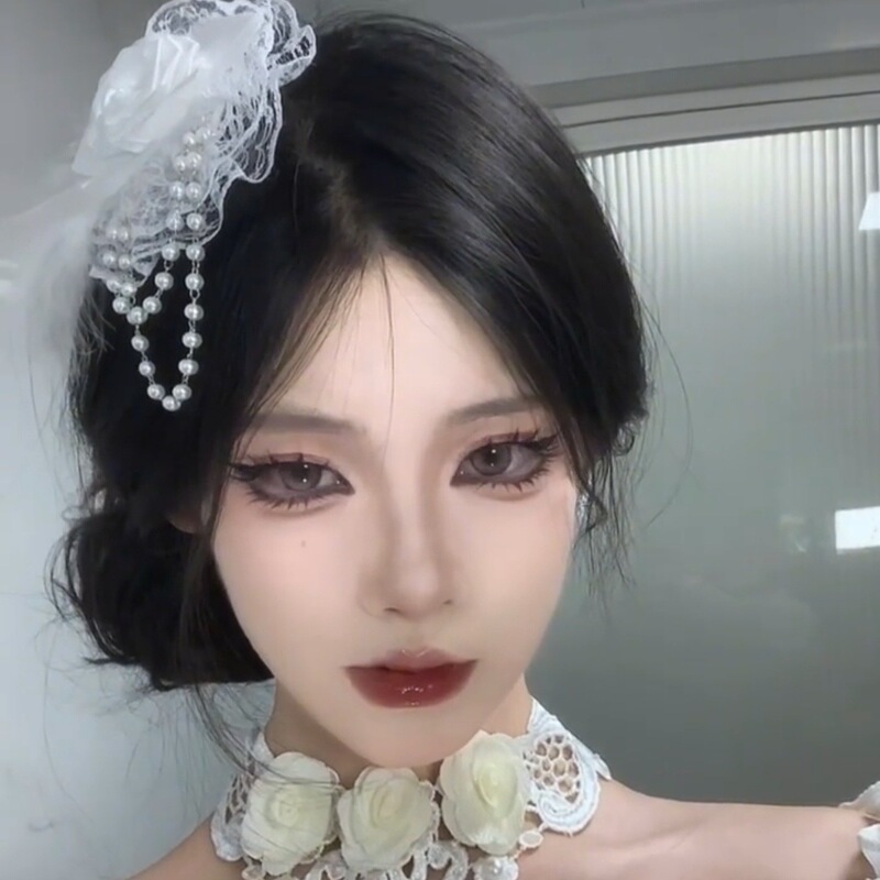 超仙洛丽塔发饰哥特风暗黑复古玫瑰花毛绒蕾丝头饰花丸亚文化发夹|undefined