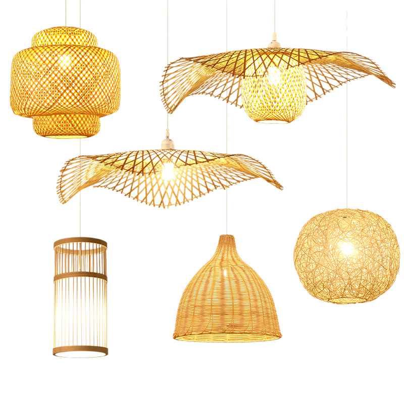 Lámpara de bambú lámpara de bambú linterna de bambú chino restaurante japonés Zen lámparas simples sala de té B & B lámpara de restaurante de olla caliente