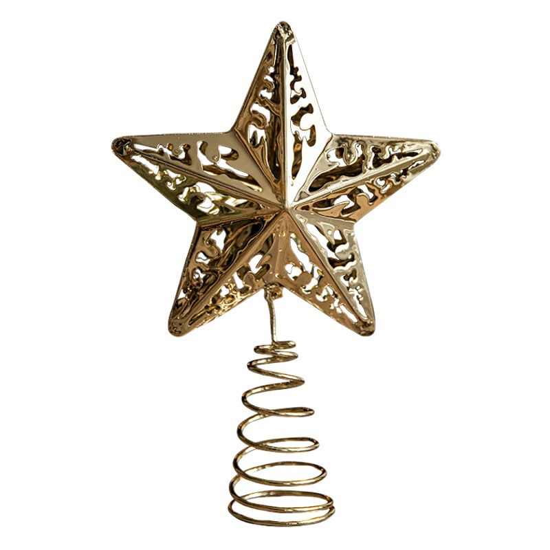 Amazon nuevo árbol de hierro transfronterizo estrella superior árbol de Navidad dorado estrella de cinco puntas decoración ventana adornos de decoración navideña