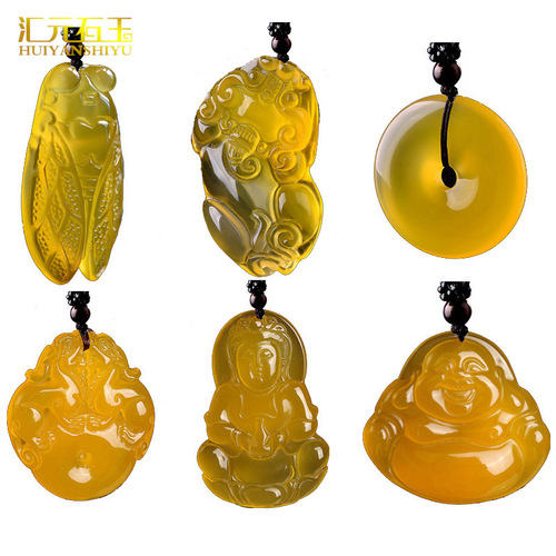 Ice type yellow chalcedony Guanyin Buddha pendant safe and wishful thinking agate pendant jade jade live broadcast supply wholesale