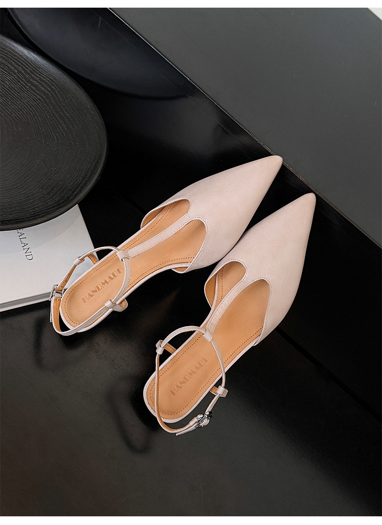 Sandal cao gót nữ mũi nhọn quai chữ T hở gót, da cừu, gót 5 cm — màu nâu chi tiết 12