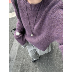 法式慵懒风紫色浣熊绒毛衣女秋冬宽松软糯奶呼呼套头针织复古上衣