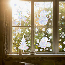 圣诞节装饰玻璃防撞贴纸圣诞老人雪人阳光捕手静电窗贴炫彩静电膜