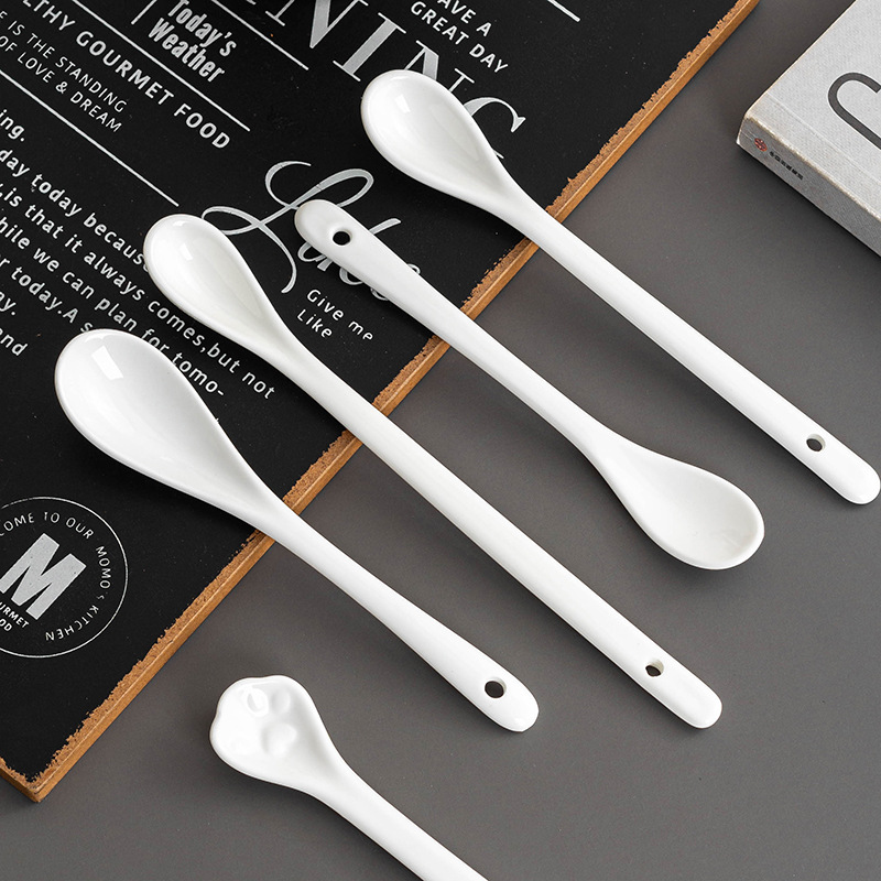 Ceramic Coffee Stick Extended Milk Tea Personalized Creative Spice Honey Cup Long Handle Stirring Spoon_voghion.com