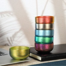 新款高颜值纯钛小茶杯创意冰花彩色双层饮水茶具商务休闲礼盒套装