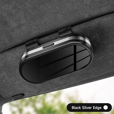 Cross-Border Car Glasses Case Car Sun Visor Glasses Clip Sunglasses Storage Box Glasses Holder High-End Sunglasses Clip (Car Glasses Clip/Bill Clip) - black-bright-silver-bar-no-label
