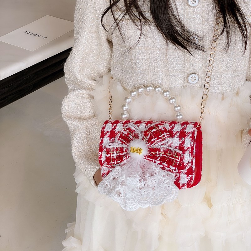 Nuevo arco flotante bolso de niños, bolso de mano de princesa red, bolso de cambio de perlas de moda fragante