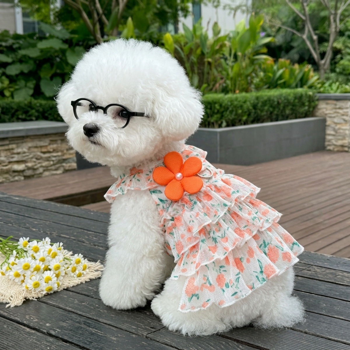 Vêtements légers printemps-été, vêtements pour chiens et chats, robe pour animaux de compagnie avec jupe plissée florale de princesse anti-mue_voghion.com