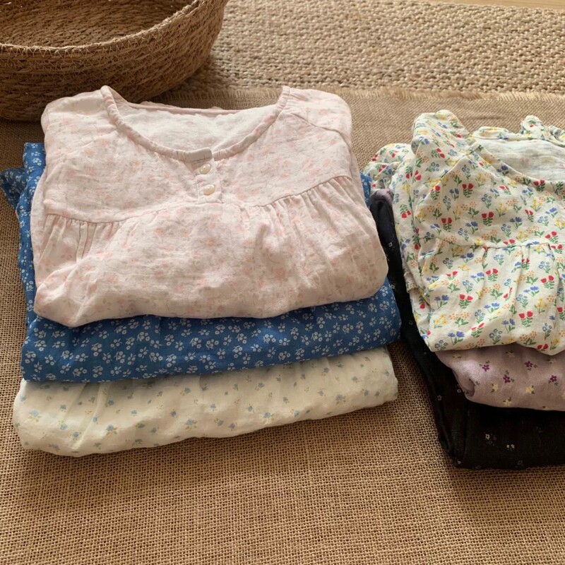 New Product! Class a All-Cotton Double-Layer Gauze Pajamas and Loungewear Set for Spring and Summer, Round Neck, Lace Trim, Long Sleeves, Long Pants