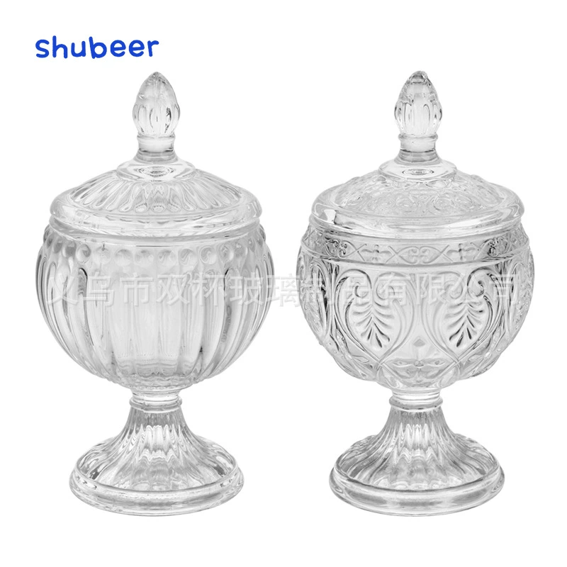 Стеклянная банка для конфет с высокими ножками в Европейском стиле, трава, цветок, полосатая чашка для льда, закуска, чашка для сухофруктов, бытовой обеденный стол, банка для хранения