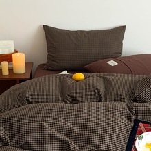 全棉四件套纯棉色织水洗棉三件套格子简约可水洗单被套床枕套床笠