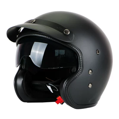 Genuine Vecchio motorcycle retro motorcycle with built-in glass fiber reinforced plastic helmet half helmet retro helmet (Motosiklet kaskı (dəbilqə)) - sub-black-m