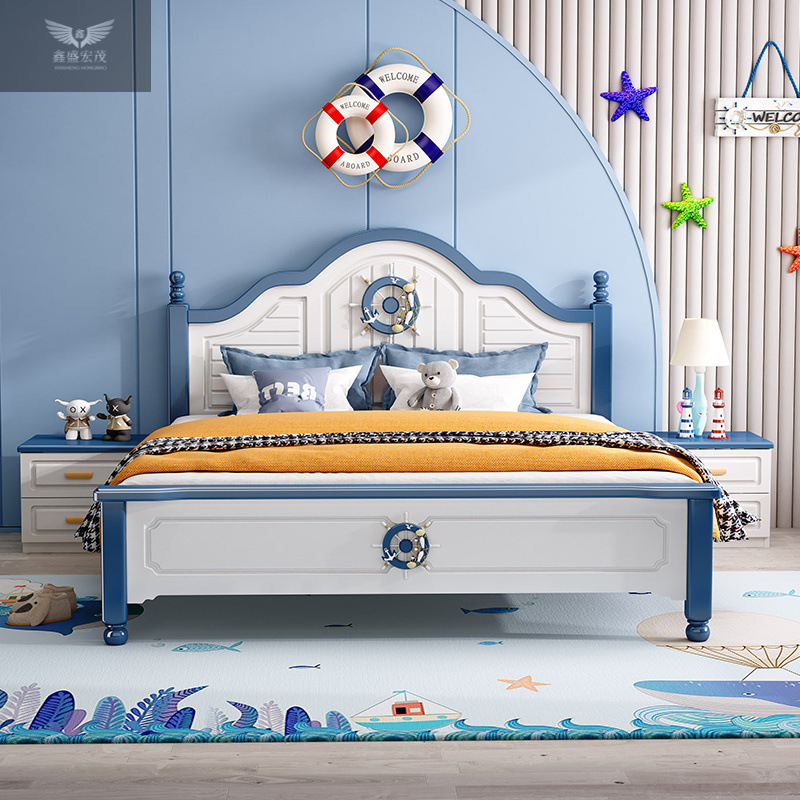 Cama de niños de madera sólida 1.2m de ancho Cama de estudiantes Cama de niños Cama individual Cama de niños Habitación de niños Mediterráneo image 3