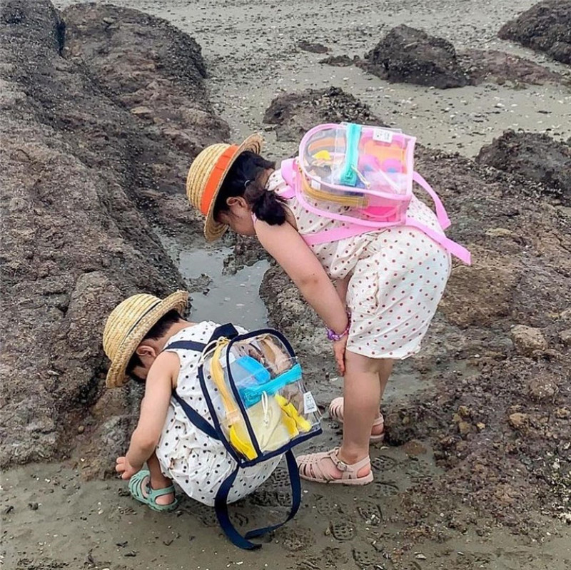 인즈 한국식 콘트라스트 컬러 PVC 젤리 백 야외 스낵 장난감 투명 비치 백 유치원 배낭