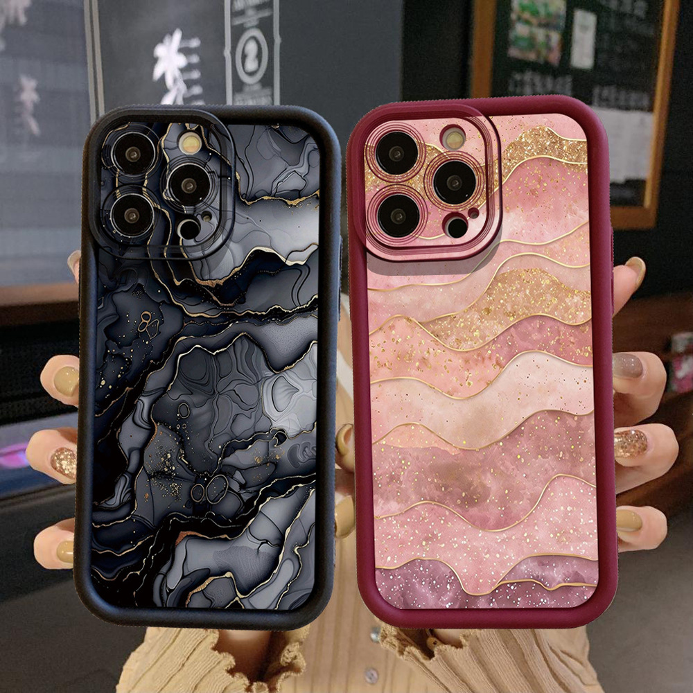 Suitable for Xiaomi Redmi Note 14 Pro Protective Cover Pink Black Marble Pattern Emery Mobile Phone