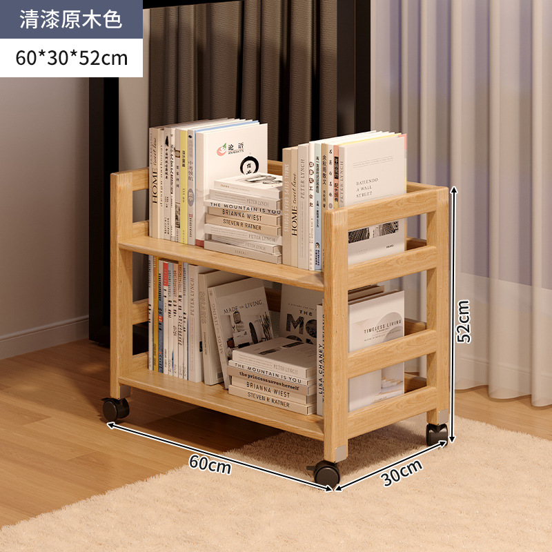 Estantería móvil de madera maciza con ruedas Estante debajo del escritorio Oficina de piso Estante de almacenamiento multicapa Estante para libros pequeños