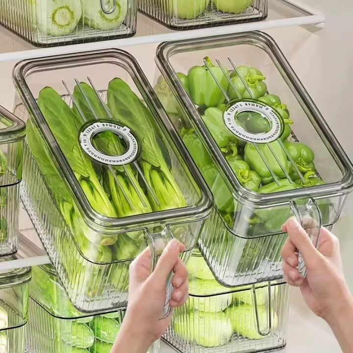 Refrigerator fresh storage box, food‑grade kitchen organizer with handle, drying‑rack options