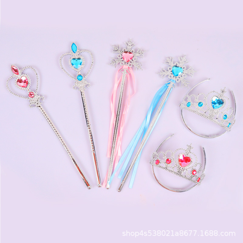 儿童皇冠魔法棒两件套发箍公主头饰冰雪王冠套装女孩奇缘塑料发夹|ms