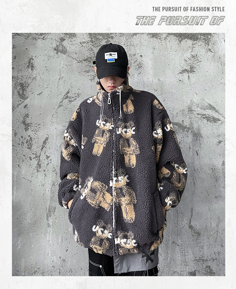 Abbigliamento maschile Giacca alla moda in lana d'agnello Giacca da orso robot Cappotto in cotone con spalle cadenti larghe_voghion.com