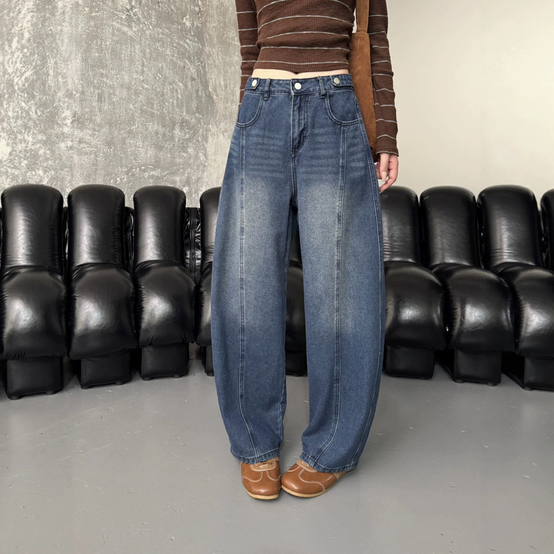 Paper Bag Home Autumn High-Waisted Curved-Leg Jeans Slimming Loose American Style Drapey Women's Factory Direct K2683 Paper Bag Home Autumn High-Waisted Curved-Leg Jeans Slimming Loose American Style Drapey Women's Factory Direct K2683