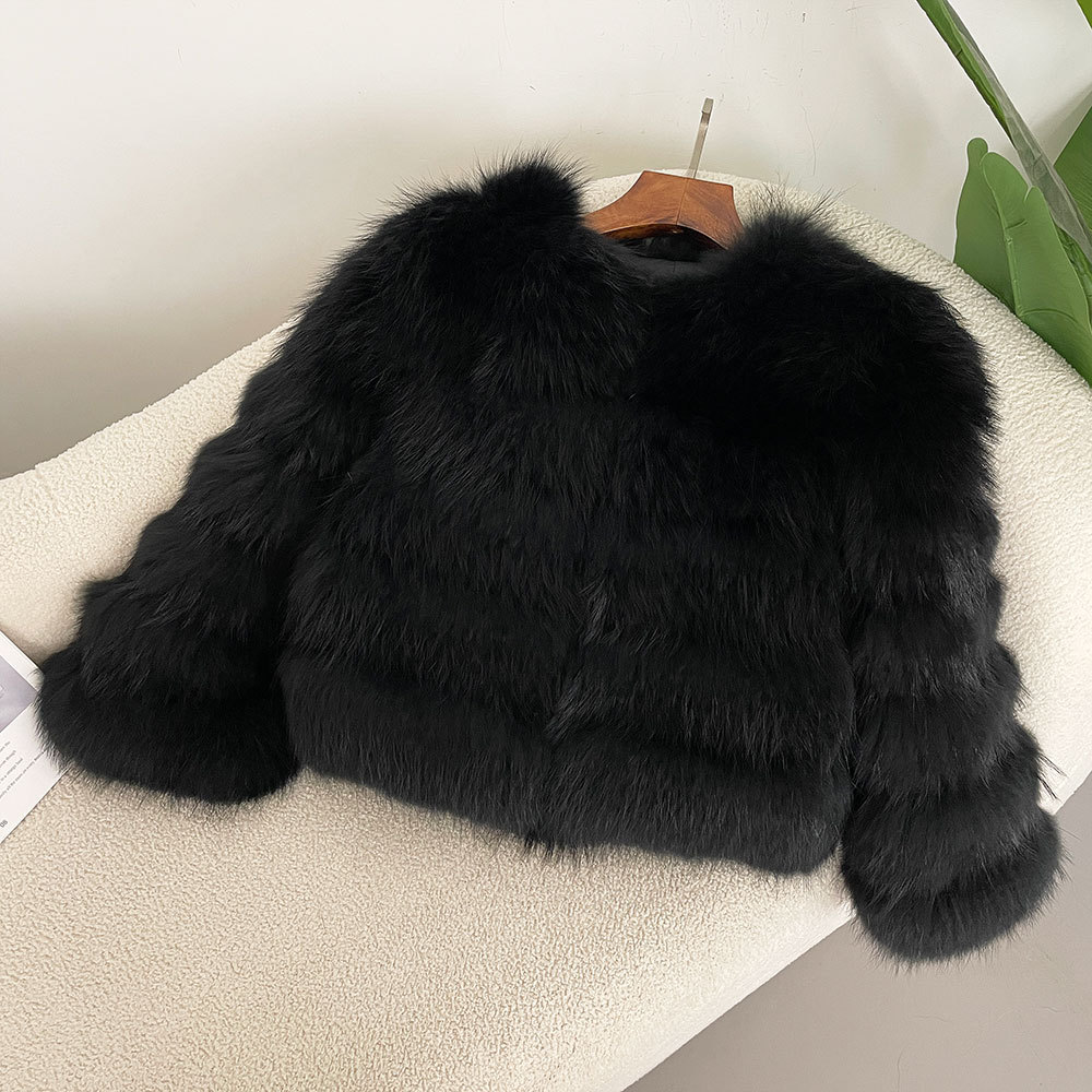 Women's Winter Real Fox Fur Coat Short Thick Warm Fashionable Jacket_voghion.com