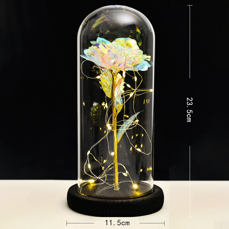 Flor eterna cubierta de vidrio lámina de oro rosa Día de San Valentín regalo de cumpleaños decoración noche luz transfronteriza Amazon