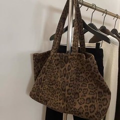 韩国店主自留推荐高质感麂皮豹纹托特包韩国秋冬加厚大容量包袋女