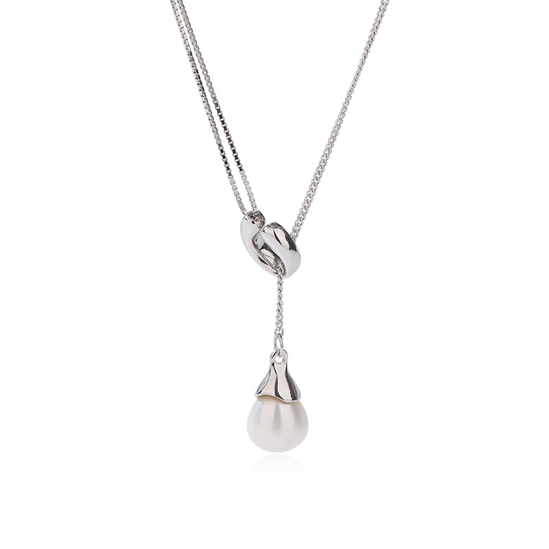Plata de Ley 925 collar de perlas de agua dulce luz de lujo diseño de nicho nuevo colgante Cadena de clavícula Cadena de suéter de alto grado para mujer