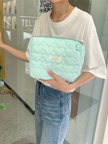 37293 New cosmetic bag, large capacity quilted cotton love storage bag, cute portable toiletry bag, shopping clutch