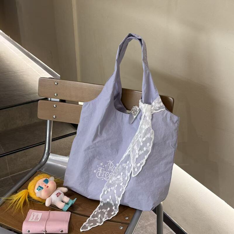 2026 Summer New Style Atmospheric Tote Bag, Gentle Solid Color, Lightweight, Versatile, Durable, Soft and Soft Light Purple Shoulder Bag