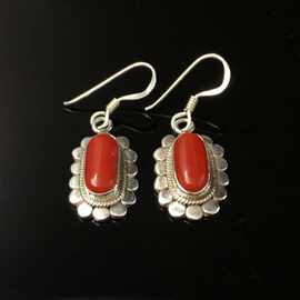 尼泊尔复古手工银饰品镶嵌红松石耳环女款耳饰藏式个性复古民族风