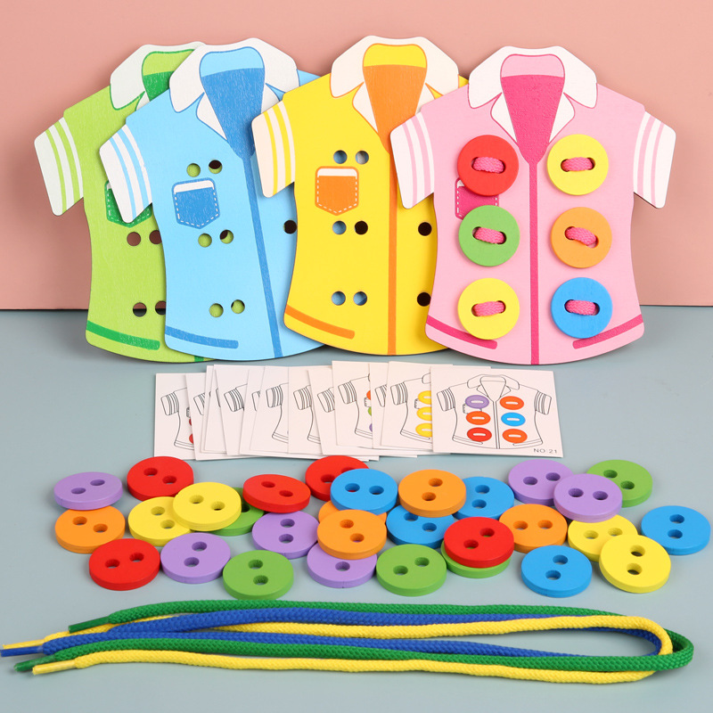 Juegos de cuerda de ropa de rompecabezas para niños 3-6 años de edad, niños y niñas, habilidades prácticas para bebés, juguetes para enhebrar botones de ropa image 4