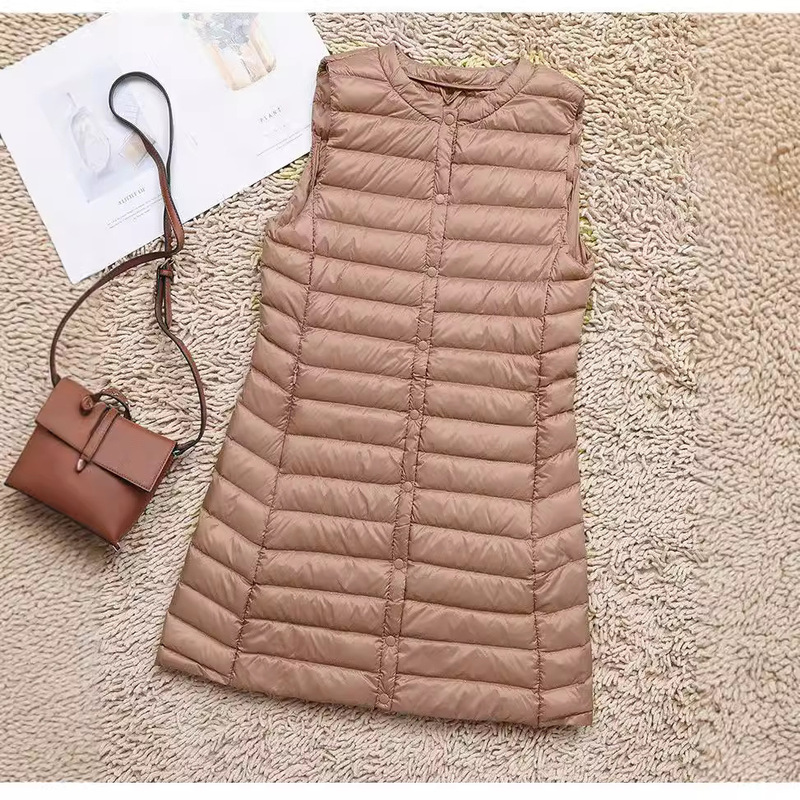 Lightweight down Vest 2025 Autumn and Winter New Korean Style Slim Fit Mid-Length Round Neck Snap-Button Women's Vest Liner