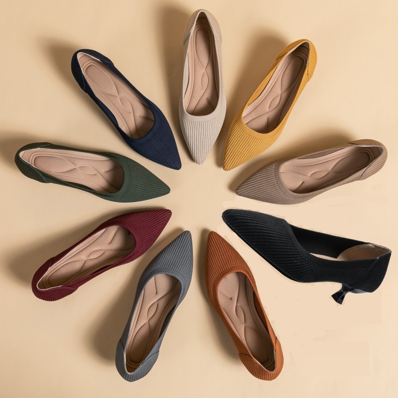 1507 Women's Pointed Toe Shallow Mouth Kitten Heel Soft Sole Knitted Princess Shoes Medium High Heel Flats for Women Comfortable and Trbottomy Elegant 1507 Women's Pointed Toe Shallow Mouth Kitten Heel Soft Sole Knitted Princess Shoes Medium High Heel Flats for Women Comfortable and Trbottomy Elegant