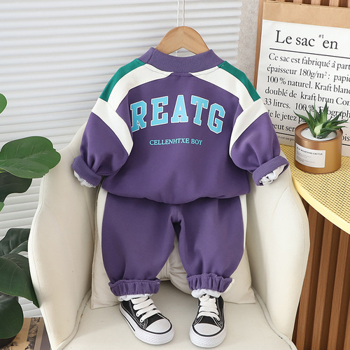 2024 Spring Dongdong Children's Clothing Letter Contrast Color Two-Piece Set Sports Kids Outfit 0-5 Years Old Two-Piece Wholesale
