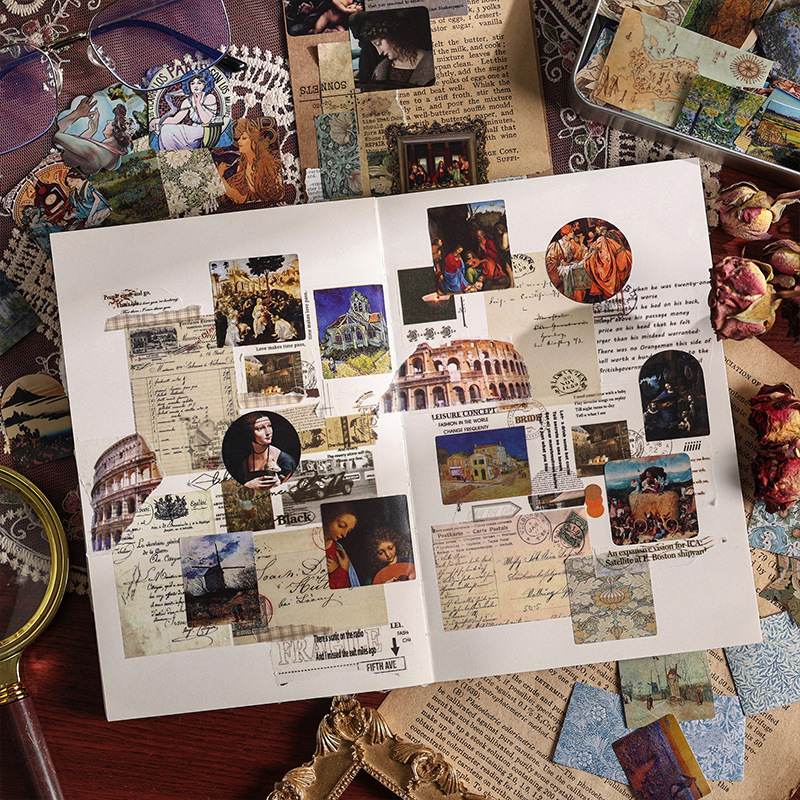 Colección de pintura teñida retro bolsas de pegatinas de cuentas de mano DIY diarios materiales decorativos adhesivos creativos pegatinas de papelería