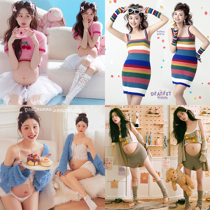 Photo Studio's New Playful and Cute Pregnant Women's Photo Clothes, Autumn and Winter Lazy Style Pregnant Mommy's Warm Home Photo Clothes