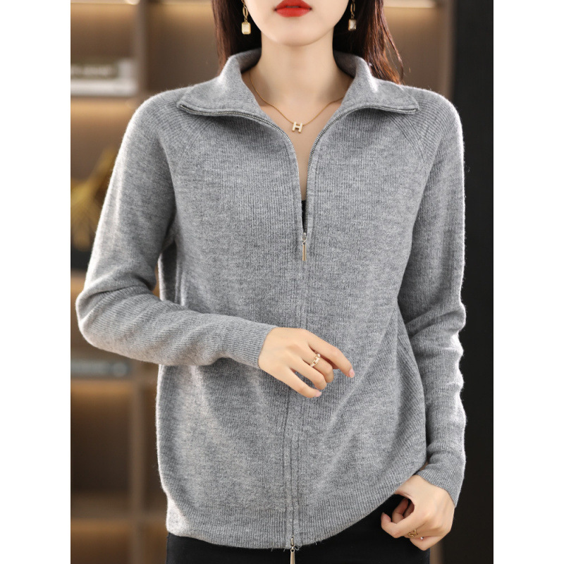 2023 Autumn and Winter New Knitted Cardigan Women's Half-turtleneck Long-sleeved Zipper Sweater Jacket Loose Casual Top Thickened