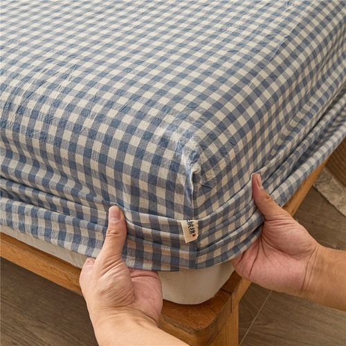 Japanese-style pure cotton fitted sheet, simple yarn-dyed washed cotton type A fitted sheet, cotton bed cover, Simmons protective cover wholesale