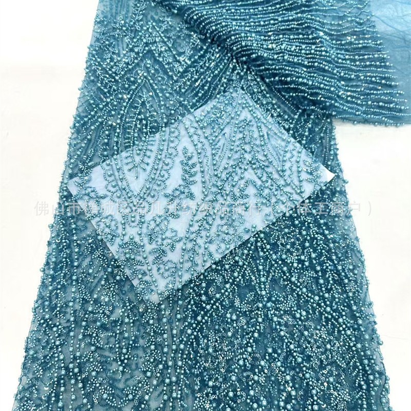 Tela de encaje bordada con cuentas de burbujas blancas Moda vestido de novia de alta costura Cena Moda Vestido de regalo para adultos Tela