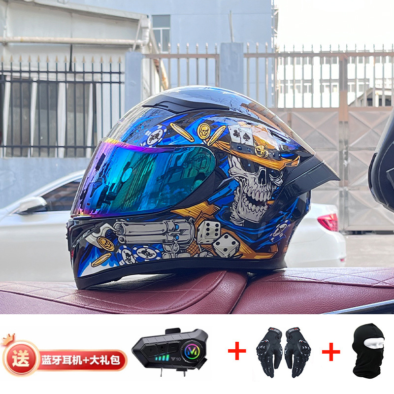 Casco de cola grande de motocicleta Jiekai Casco completo con auriculares Bluetooth Casco de conducción de motocicleta eléctrica de cuatro estaciones para hombre