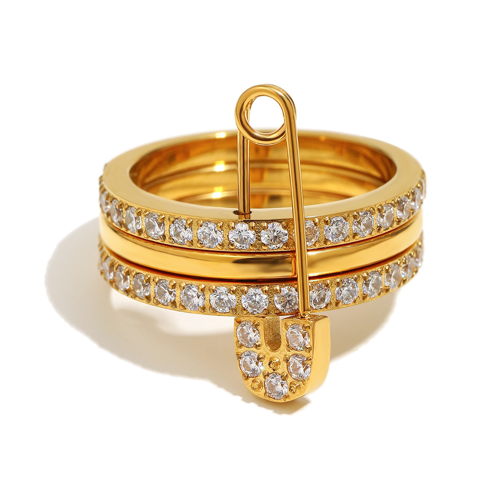 Unique Three-layer Zircon Men's Ring Gold Plated Stainless Steel_voghion.com