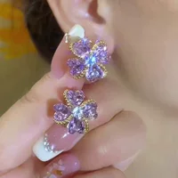 Серебряные серьги 925 пробы с фиолетовыми цветами, высококачественные, нишевый дизайн, популярные универсальные серьги 2024 года, прямая продажа от производителя.