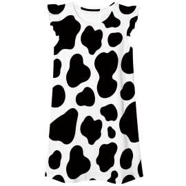 跨境欧美外贸热销3D数码印花奶牛斑点夏季家居女童宽松飞飞袖睡裙