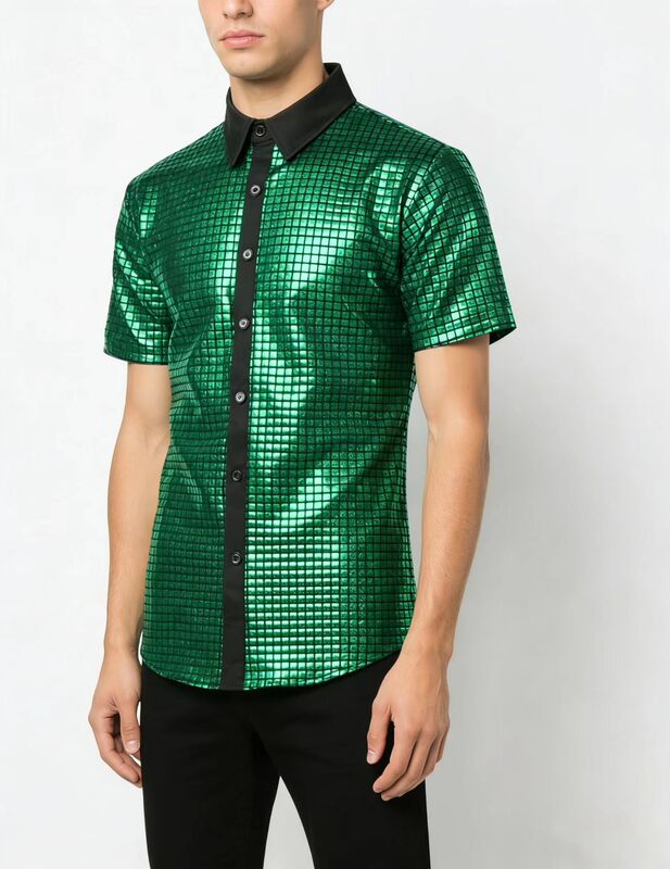 2026 Formal Shirt Sequined Button-Down Shirt Cross-Border Foreign Trade 70S Disco Party Cosplay Costume 2026 Formal Shirt Sequined Button-Down Shirt Cross-Border Foreign Trade 70S Disco Party Cosplay Costume