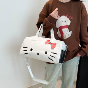 Hello Student Travel Bag Cartoon Cute Luggage Bag Shoulder Bag Crossbody Bag Large Capacity Portable Storage Bag for Women