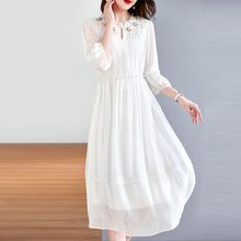 洋气白色真丝桑蚕丝连衣裙女夏季新款妈妈装气质中年显瘦裙子