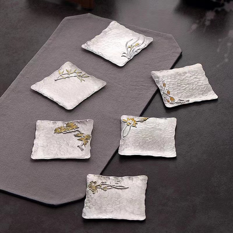 日本式の手作りの純錫の杯のマットの断熱マットのアイデアの杯は茶器の部品の禅意の工夫の茶道の部品を頼みます。|undefined